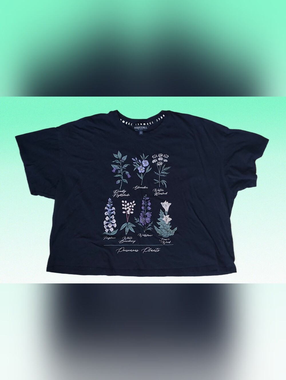 Torrid Nightfall Floral Graphic Crop Tee - Black, Poisonous Plants Tshirt, 1x